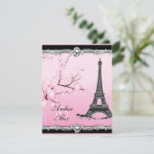 Pink Parisian Eiffel Tower Wedding Invitations Kaart (Staand voorkant)