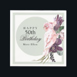 Pink Parrot Boho Botanical 50th Birthday Servet<br><div class="desc">Plan een gedenkwaardige viering van de 50ste verjaardag (of een andere leeftijd) met dit prachtige boho-tropische thema dat zo vrouwelijk is! Dit unieke ontwerp heeft een exotische roze papegaaien op een bouquet van tropische bloemen met paarse protea en orchideeën met sleepwijnstokken en groen. Een cirkelvormig lijst in lichtgrijze lijsten de...</div>