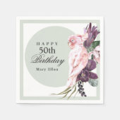 Pink Parrot Boho Botanical 50th Birthday Servet (Voorkant)