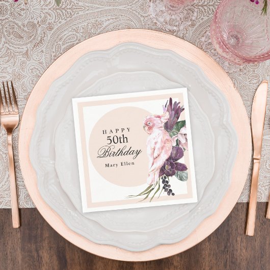 Pink Parrot Boho Botanical 50th Birthday Servet