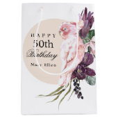 Pink Parrot Boho Tropical 50th Birthday Party Medium Cadeauzakje (Voorkant)