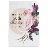 Pink Parrot Boho Tropical 50th Birthday Party Medium Cadeauzakje (Achterkant)