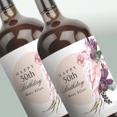 Pink Parrot Boho Tropical 50th Birthday Party Wijn Etiket