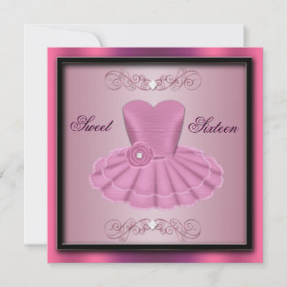 Pink Party Dress Birthday Invite Kaart