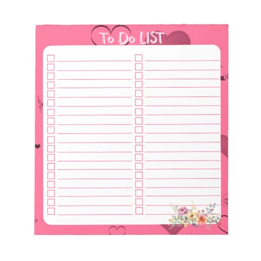 Pink Passion Heart To Do Lijst Notitieblok (Voorkant)