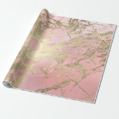 Pink Pastel Champaigne Gold Marble Metallic Stroke Cadeaupapier (Uitgerold)
