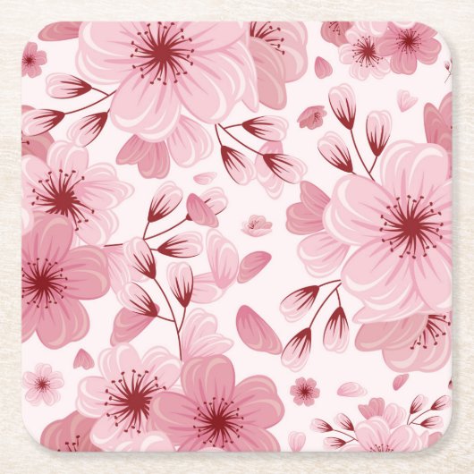 Pink Pastel Cherry Blossom Pattern Kartonnen Onderzetters (Voorkant)