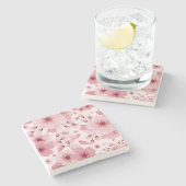 Pink Pastel Cherry Blossom Pattern Stenen Onderzetter (Zijkant)