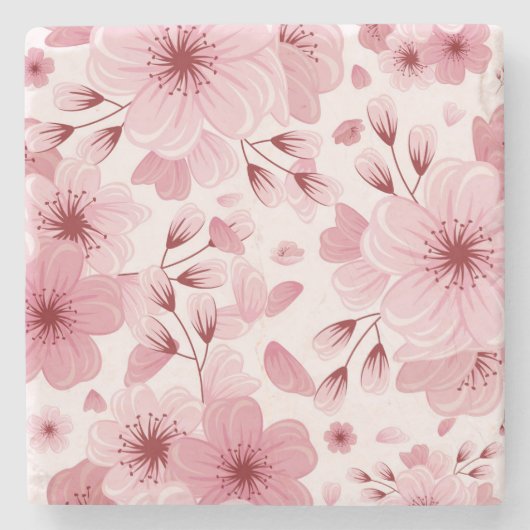 Pink Pastel Cherry Blossom Pattern Stenen Onderzetter (Voorkant)