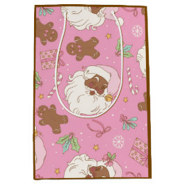 Pink Pastel Christmas Black Santa & Ballerina Medium Cadeauzakje