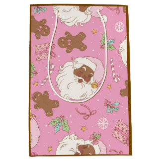 Pink Pastel Christmas Black Santa & Ballerina Medium Cadeauzakje