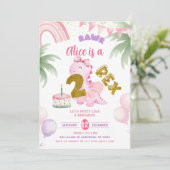 Pink Pastel Dinosaur 2-rex Rawr birthday Kaart (Staand voorkant)
