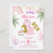 Pink Pastel Dinosaur 3-rex Rawr birthday Invitatio Kaart (Voorkant)