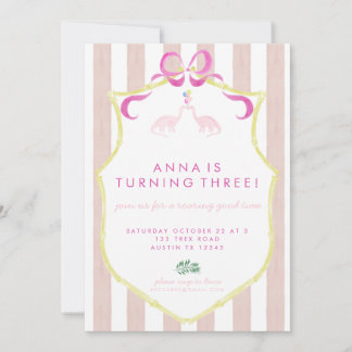 Pink Pastel Dinosaur Birthday Party Invitation Kaart