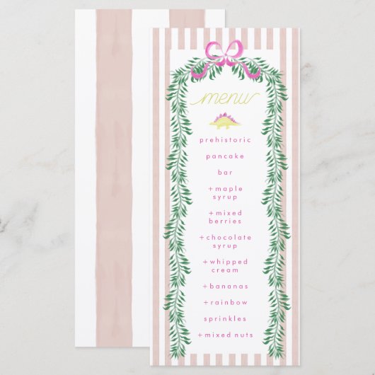 Pink Pastel Dinosaur Birthday Party Menu (Voorkant / Achterkant)