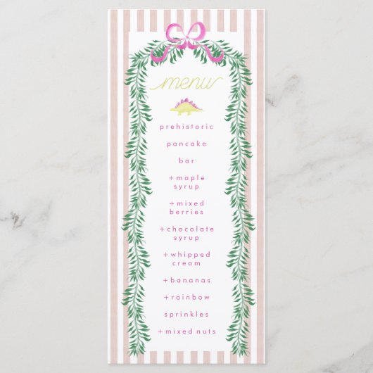 Pink Pastel Dinosaur Birthday Party Menu (Voorkant)