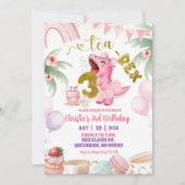 Pink Pastel Dinosaur tea-rex 3rd birthday Kaart (Voorkant)