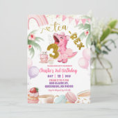 Pink Pastel Dinosaur tea-rex 3rd birthday Kaart (Staand voorkant)