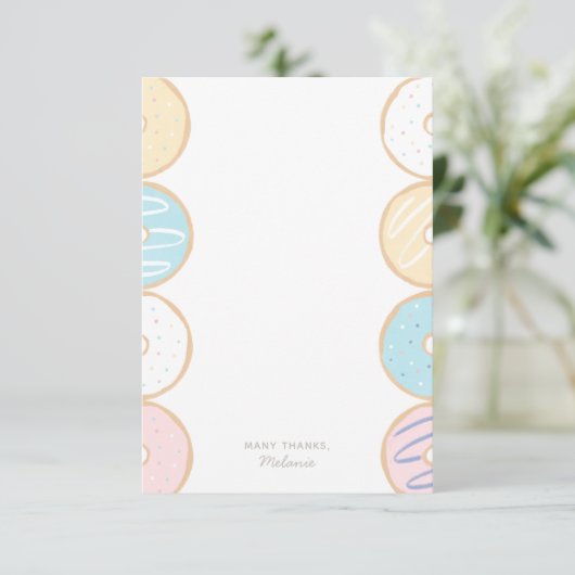 Pink Pastel Donut Birthday Party Bedankkaart (Staand voorkant)