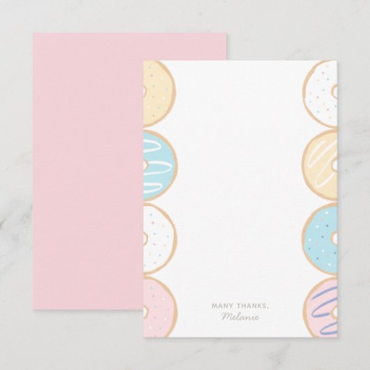 Pink Pastel Donut Birthday Party Bedankkaart (Voorkant / Achterkant)