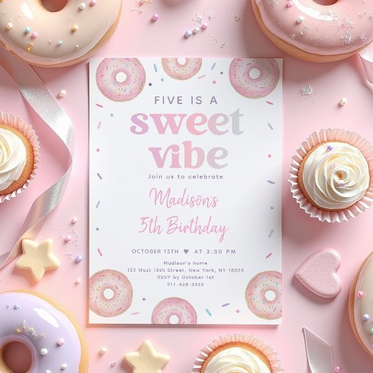 Pink Pastel Donut Five is een zoete vibe verjaarda Kaart