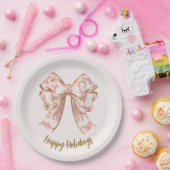 Pink Pastel Elegant Christmas Bow Paper Plates Papieren Bordje (Feest)