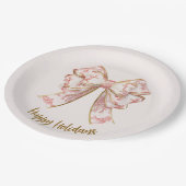 Pink Pastel Elegant Christmas Bow Paper Plates Papieren Bordje (Gekanteld)
