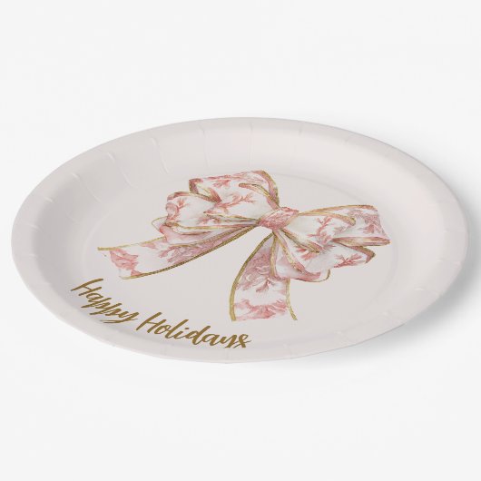 Pink Pastel Elegant Christmas Bow Paper Plates Papieren Bordje (Gekanteld)