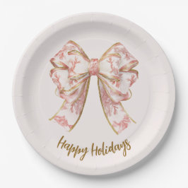 Pink Pastel Elegant Christmas Bow Paper Plates Papieren Bordje