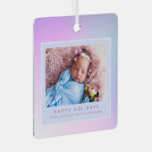 Pink Pastel Foto Happy Holiday Metalen Ornament (Voorkant Rechts)
