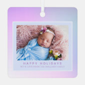 Pink Pastel Foto Happy Holiday Metalen Ornament (Achterkant)