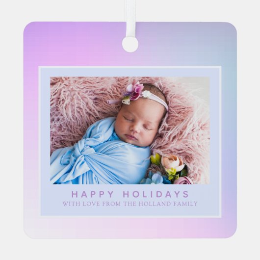 Pink Pastel Foto Happy Holiday Metalen Ornament (Achterkant)