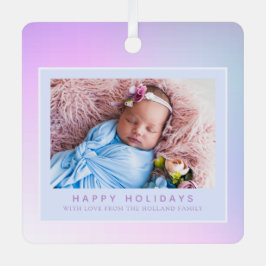 Pink Pastel Foto Happy Holiday Metalen Ornament