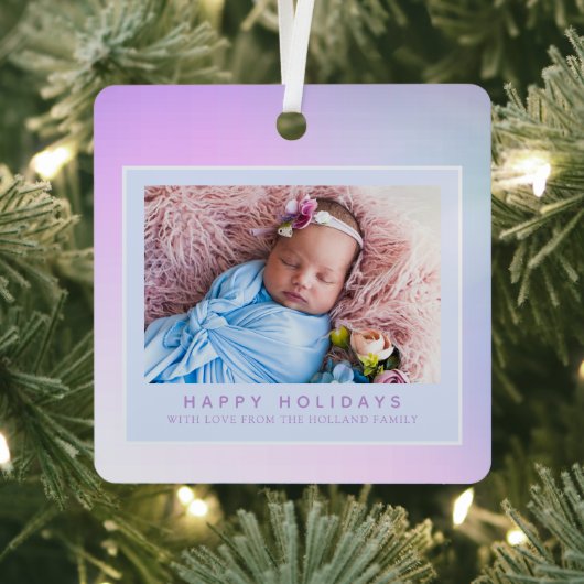 Pink Pastel Foto Happy Holiday Metalen Ornament (Insitu)