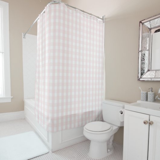 Pink Pastel Gingham Pattern Modern Farmhouse Douchegordijn (In situ)