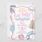 Pink pastel girl boat party birthday kaart (Voorkant)