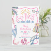 Pink pastel girl boat party birthday kaart (Staand voorkant)