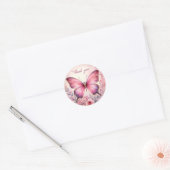 Pink Pastel Gold Glitter Butterfly - Dank u - Ronde Sticker (Envelop)