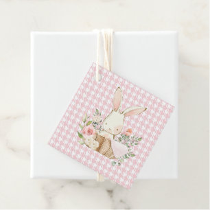 Pink Pastel Houndstooth Bunny Rabbit Bedankjes Labels