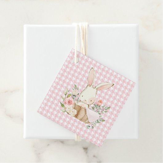 Pink Pastel Houndstooth Bunny Rabbit Bedankjes Labels (In situ)