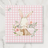 Pink Pastel Houndstooth Bunny Rabbit Bedankjes Labels (Voorkant)