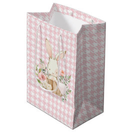 Pink Pastel Houndstooth Bunny Rabbit Medium Cadeauzakje