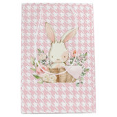 Pink Pastel Houndstooth Bunny Rabbit Medium Cadeauzakje (Voorkant)