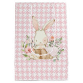 Pink Pastel Houndstooth Bunny Rabbit Medium Cadeauzakje (Achterkant)