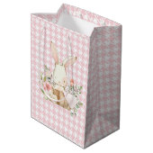 Pink Pastel Houndstooth Bunny Rabbit Medium Cadeauzakje (Achterkant Gekanteld)