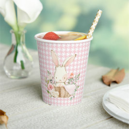 Pink Pastel Houndstooth Bunny Rabbit Papieren Bekers