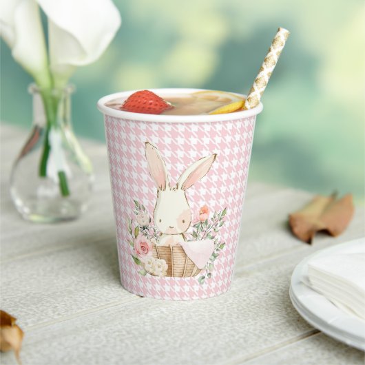 Pink Pastel Houndstooth Bunny Rabbit Papieren Bekers (Insitu)