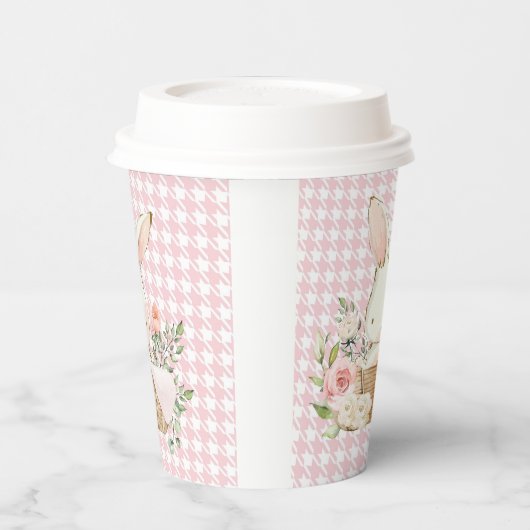 Pink Pastel Houndstooth Bunny Rabbit Papieren Bekers (Links)