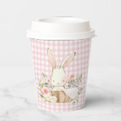 Pink Pastel Houndstooth Bunny Rabbit Papieren Bekers (Achterkant)