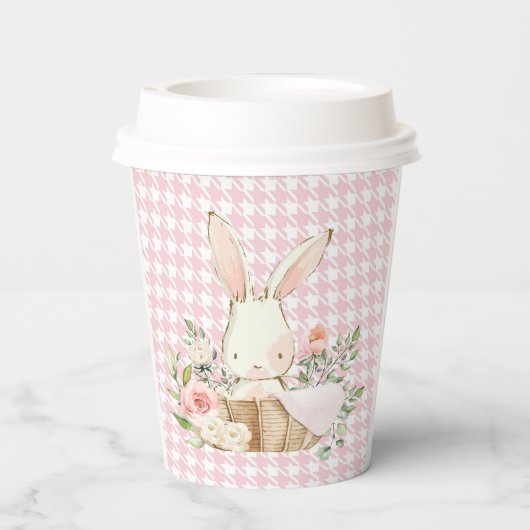 Pink Pastel Houndstooth Bunny Rabbit Papieren Bekers (Achterkant)